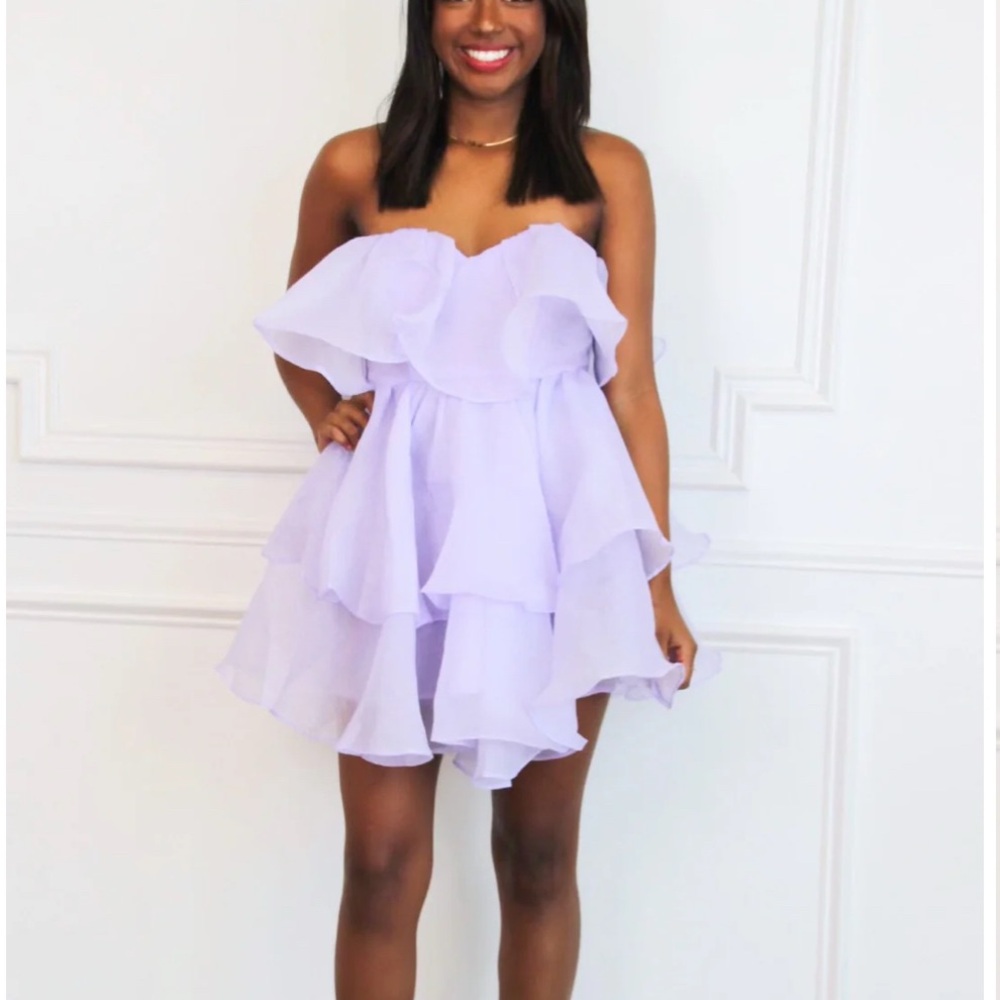 Strapless Lavender Ruffle Dress
